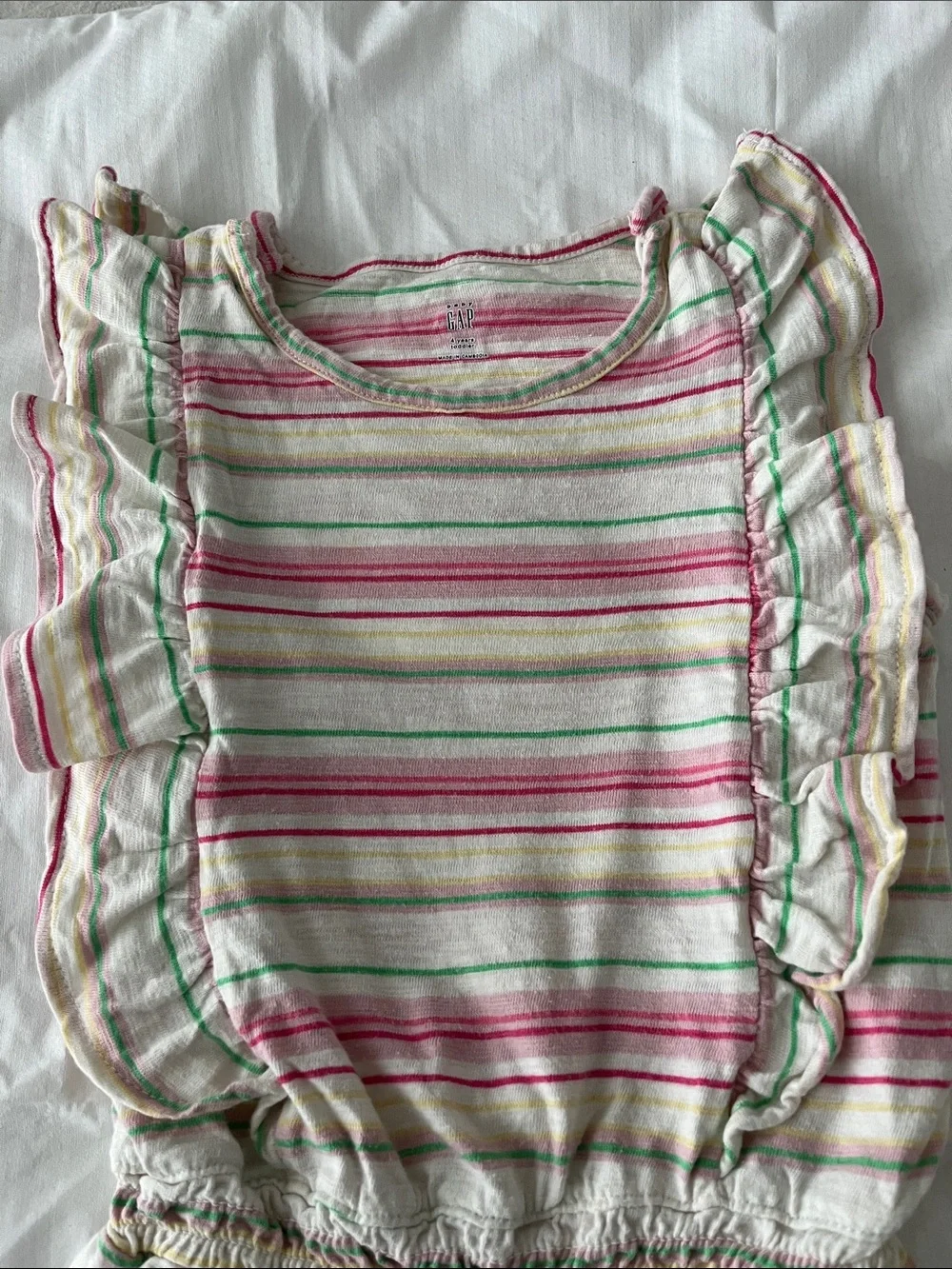 Gap Girls' Pink & Green Striped Ruffle Romper size 4T